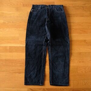 Wash & Wear Suede Pants Mens Navy Blue Washable Suede Straight Leg 32x30 Vintage